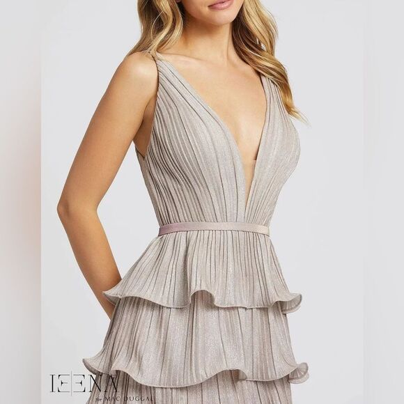 IEENA for Mac Duggal Rose Pink Glitter Tiered Convertible Gown Crinkle Sz 10 NWT - Picture 7 of 12